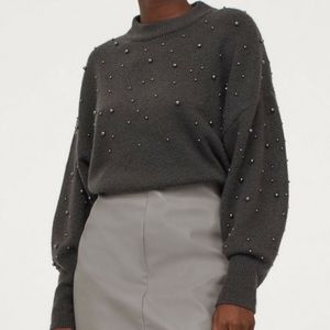 NWT grey studded soft knit sweater S